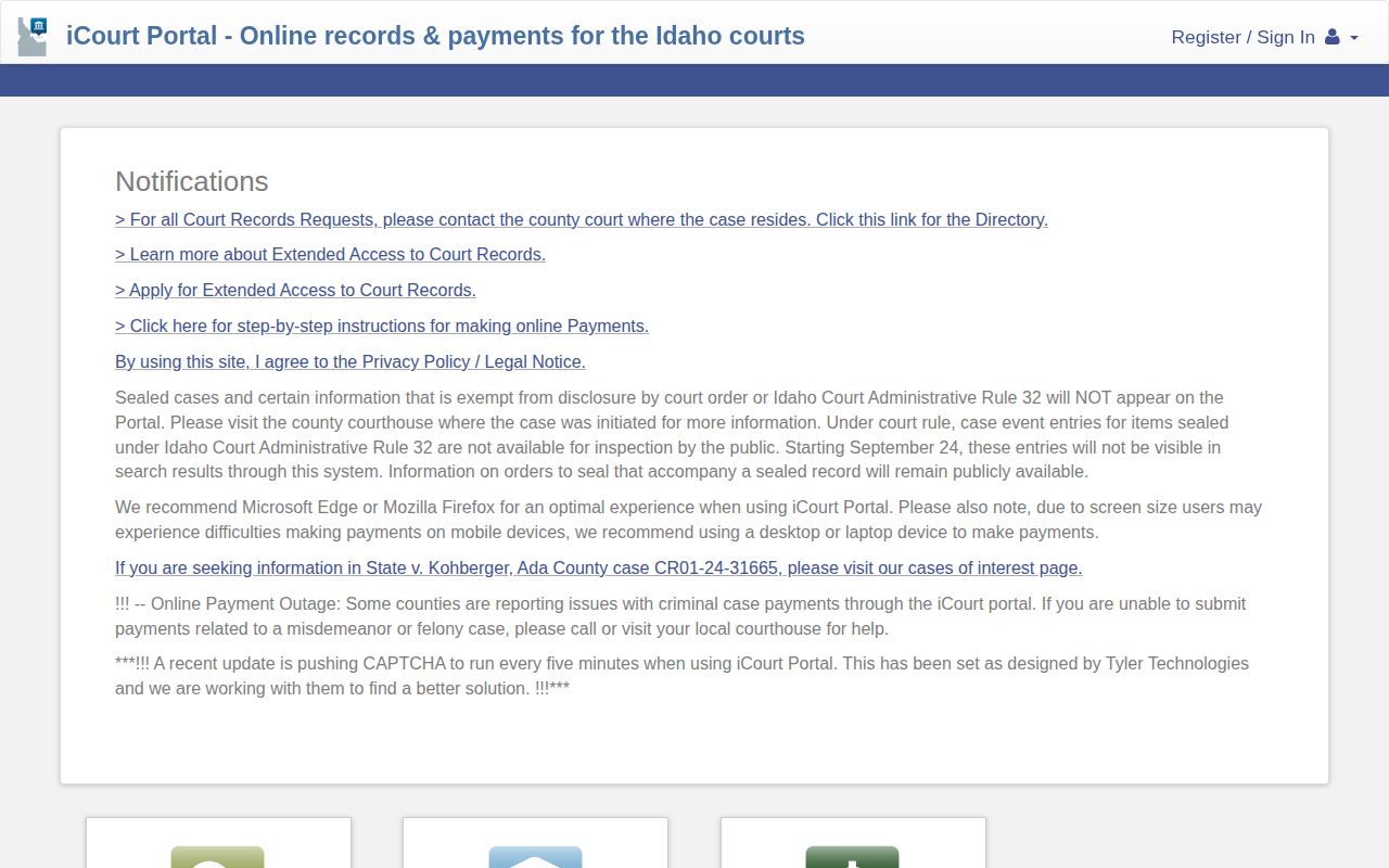 Idaho iCourt court case search for Minidoka County booking follow-through
