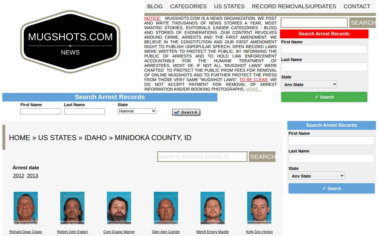 Unofficial historical Minidoka County mugshot index context